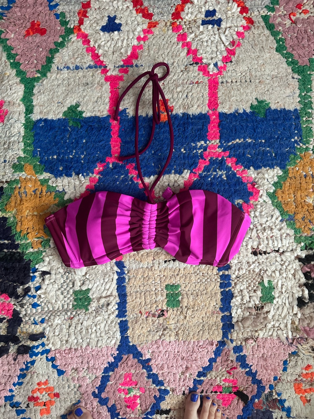 Shade & Shore Pink and Magenta Striped Bandeau Bikini Top